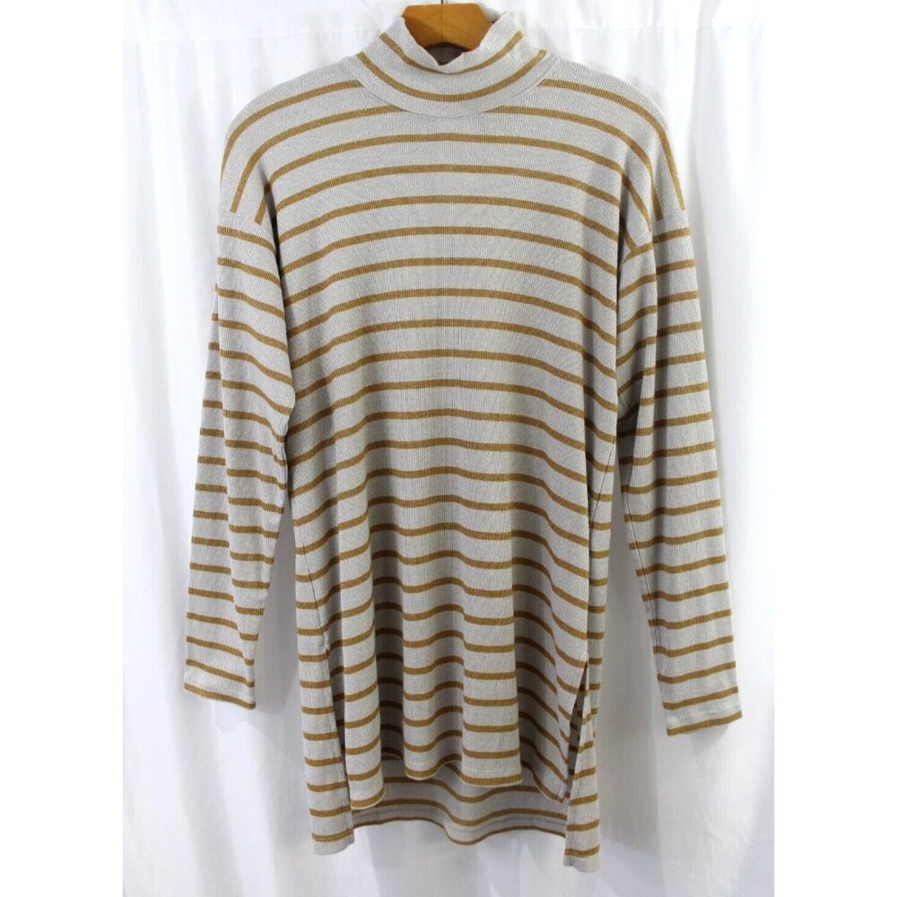 Anthropologie‎ Vanessa Virginia Tunic Top Metallic Gold Silver Stripe Small